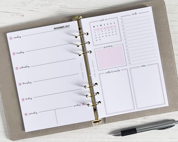 DATED Weekly Planner Inserts A5 | Diary Page Refill [classic:WEEK2]