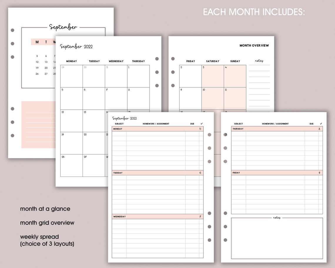 STUDENT Planner 202223 Academic Weekly Inserts A5 Dated Etsy