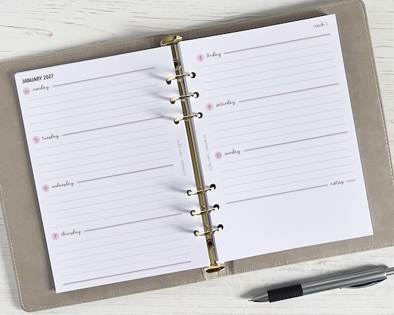 DATED Weekly Planner Inserts A5 | Diary Page Refill [classic:WEEK1]