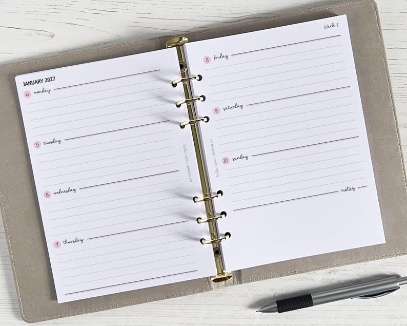 DATED Weekly Planner Inserts A5 | Diary Page Refill [classic:WEEK1] image 1