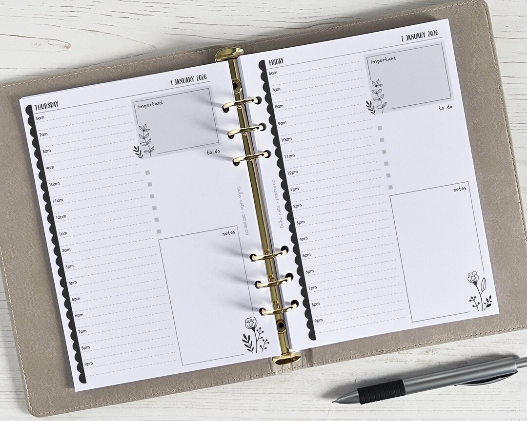 DATED Daily Planner Inserts A5 | Day per Page Diary Refill [floral:day1 ...