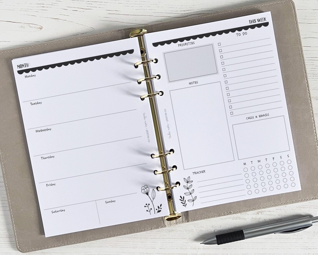 Undated Weekly Planner Inserts A5 | Week Diary Refill [floral:week2] - Etsy