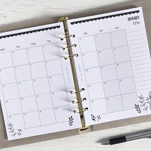 DATED Monthly Planner Inserts A5 | Month Page Refill  [floral:MONTH]  (US Tariff Covered)