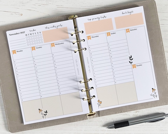 DATED Weekly Vertical Planner Inserts A5 | Diary Page Refill [daisy:WEEK7]