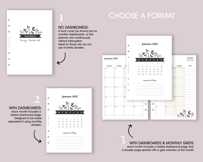 DATED Weekly Planner Inserts A5 | Diary Page Refill [daisy:week2] - Etsy