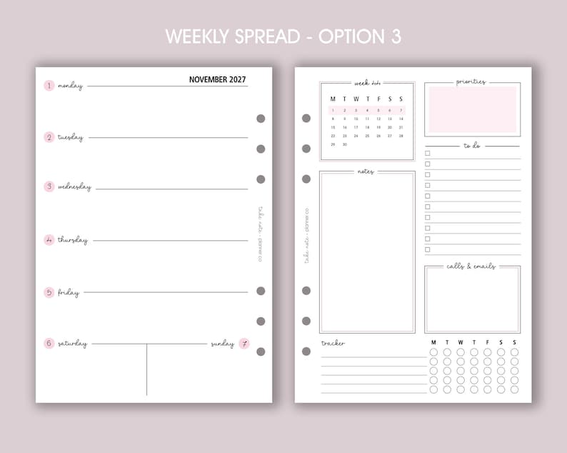 DATED Weekly Planner Inserts A5 | Diary Page Refill [classic:WEEK2] option 3