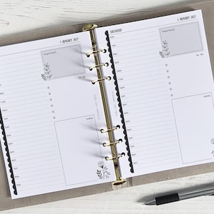 Feuillets A5 pour agenda quotidien DATÉ | Recharge d'agenda jour par page [floral:DAY]