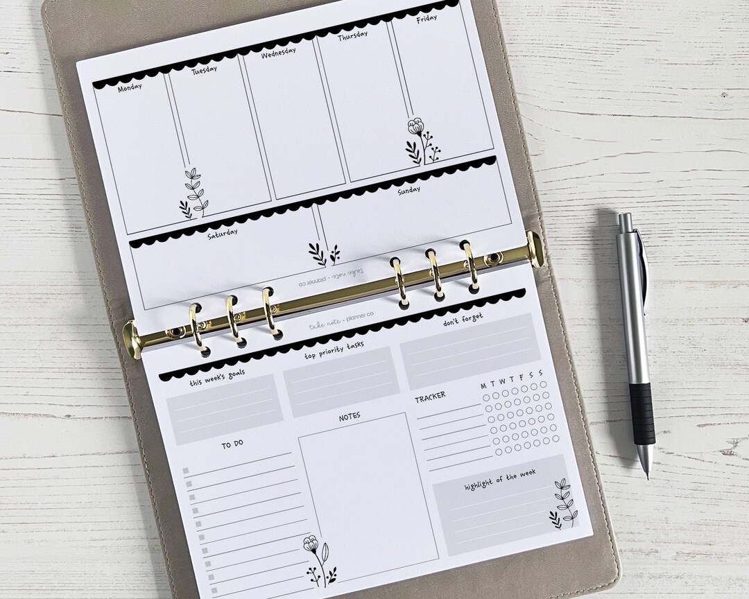 UNDATED Weekly Planner Inserts A5 Horizontal Landscape Week Diary Page