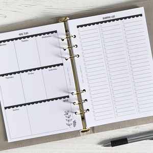 Plan de comidas y lista de compras / Insertos para planificador A5 [floral:MEALPLAN2] (Incluido en el arancel de EE. UU.)