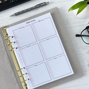 Liste de tâches annuelle A5 pour agenda | Pages de recharge pour agenda