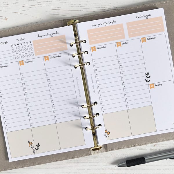 DATED Weekly Vertical Planner Inserts A5 | Diary Page Refill [daisy:WEEK7]