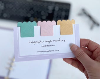 Magnetic Scallop Bookmark Trio | Leather Effect Page Markers