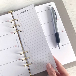 Feuillets minces pour agenda A5 Liste de tâches | Recharge de liste