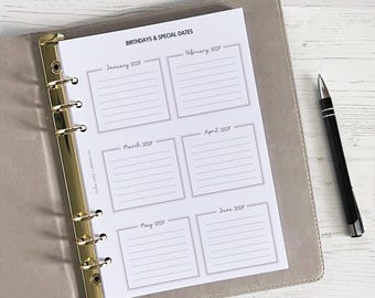 Yearly Overview A5 Planner Insert | Special Dates Summary [classic:YEAR1]
