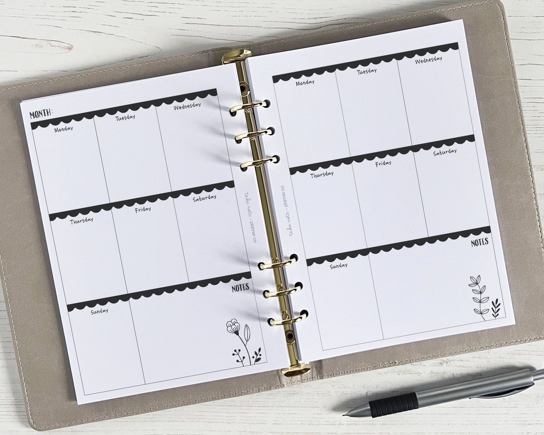 Undated Weekly Planner Inserts A5 | Undated Weekly Diary Page Refill ...