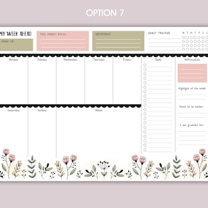 Weekly Planner A4 Deskpad Tear-Off Floral Note Pad option 7