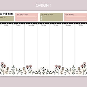 Weekly Planner A4 Deskpad Tear-Off Floral Note Pad option 1