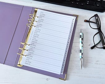A-Z Tabbed Passwords Inserts | A5 Planner Pages