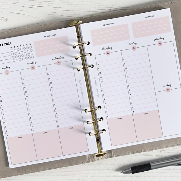 DATED Weekly Vertical Planner Inserts A5 | Dated Weekly Diary Page Refill | A5 Dated Calendar [classic:WEEKVIEW7]