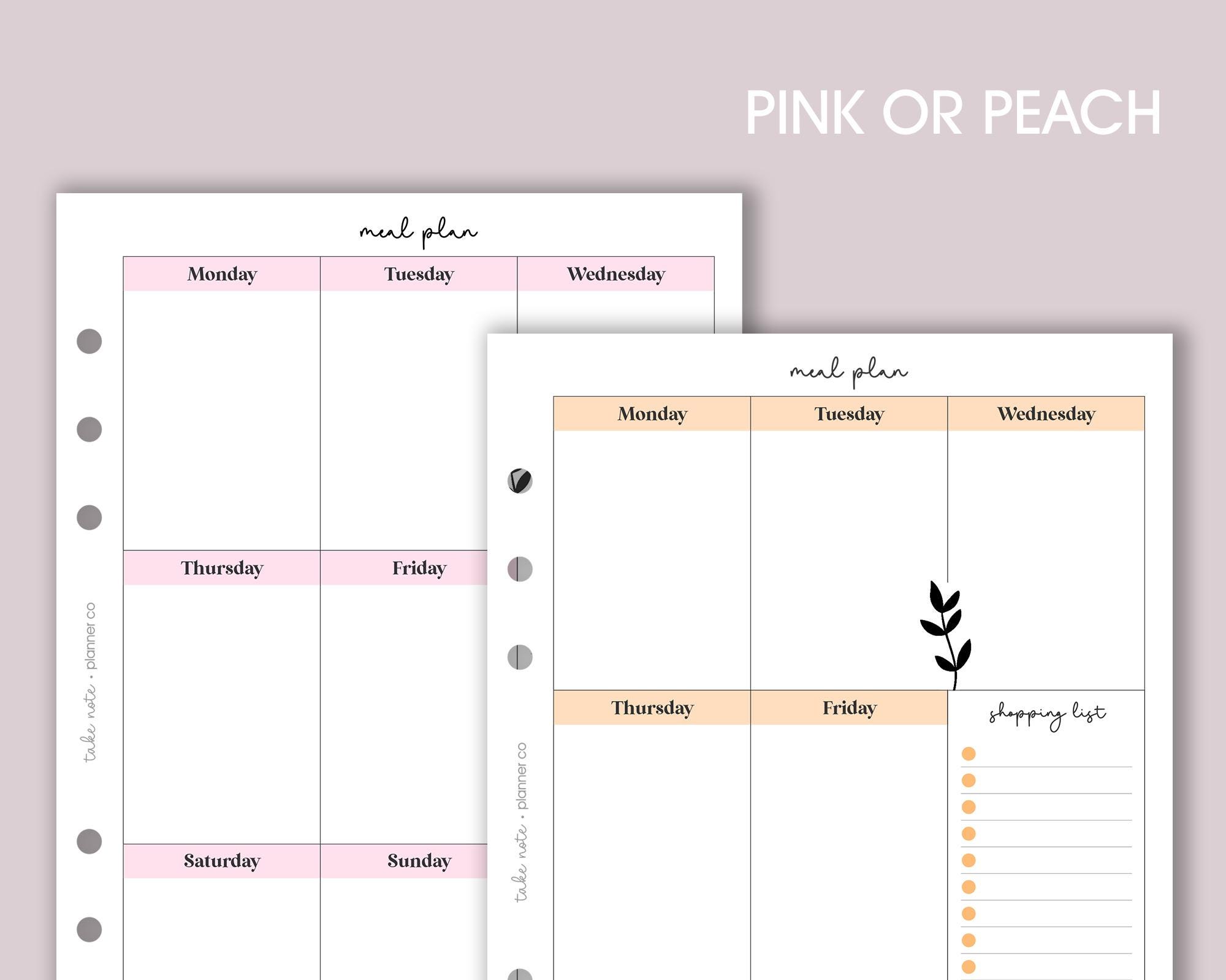 Meal Plan & Shopping List A5 Planner Inserts - Etsy