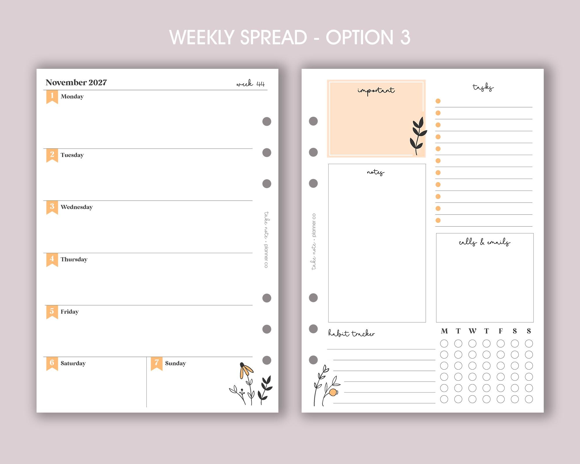 DATED Weekly Planner Inserts A5 | Diary Page Refill [daisy:week2] - Etsy