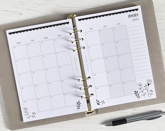 DATED Monthly Planner Inserts A5 | Month Page Refill  [floral:MONTH]