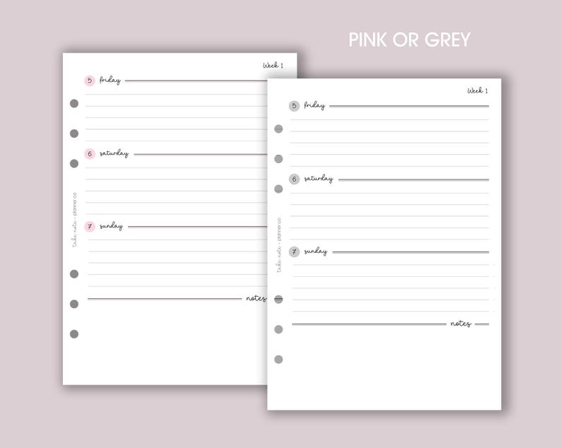 DATED Weekly Planner Inserts A5 | Diary Page Refill [classic:WEEK1] image 6