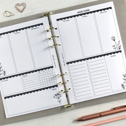 Undated Weekly Planner Inserts A5 Undated Weekly Diary Page Etsy