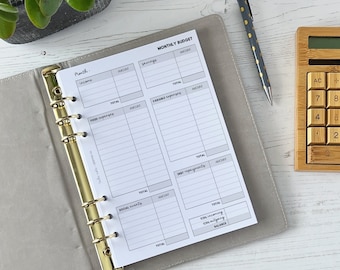 Monthly Budget Inserts A5 Planner Inserts | Finance Tracker [FINANCE:budgetmonth1]  (US Tariff Covered)