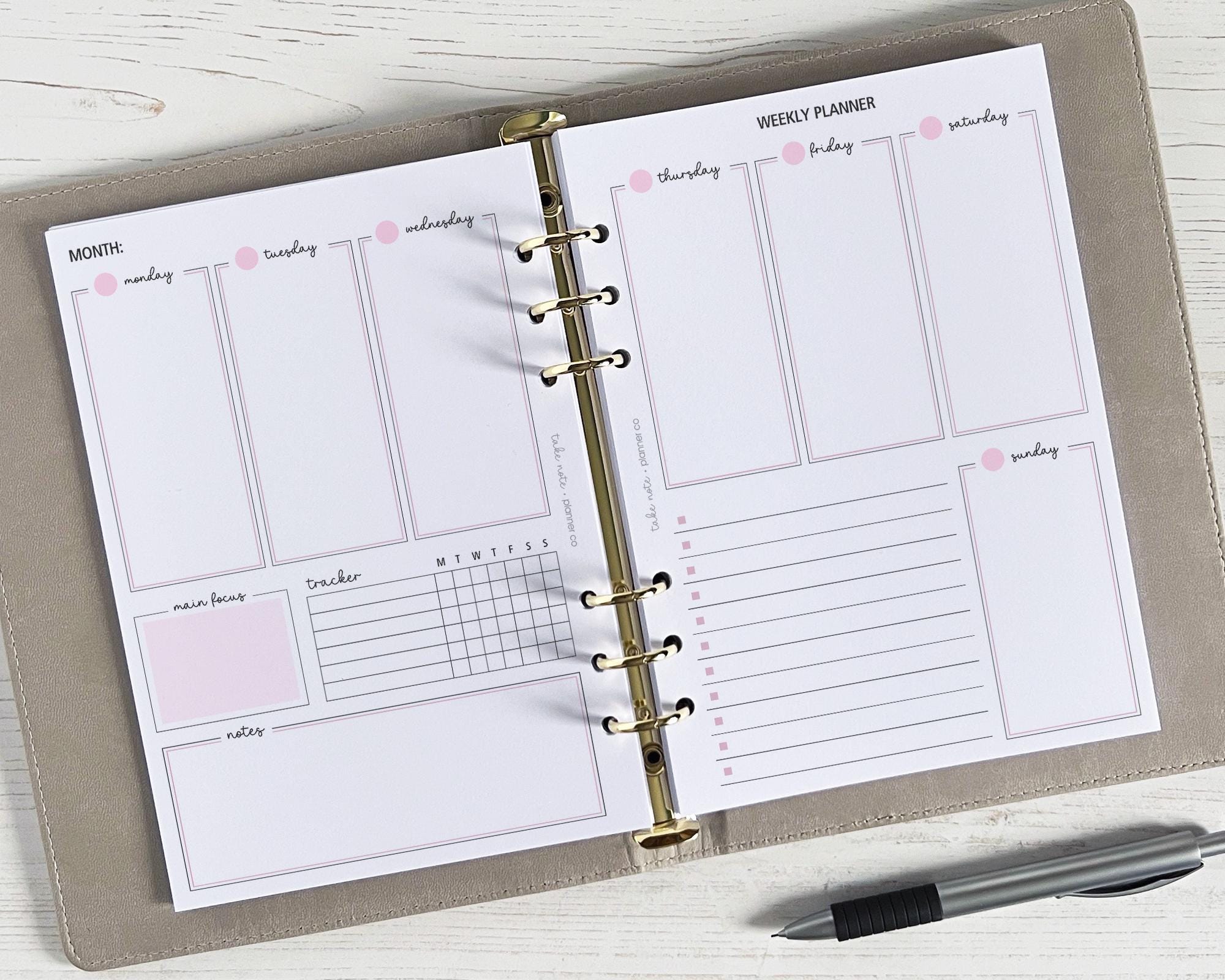 Undated Weekly Planner Inserts A5 | Week Diary Refill [classic