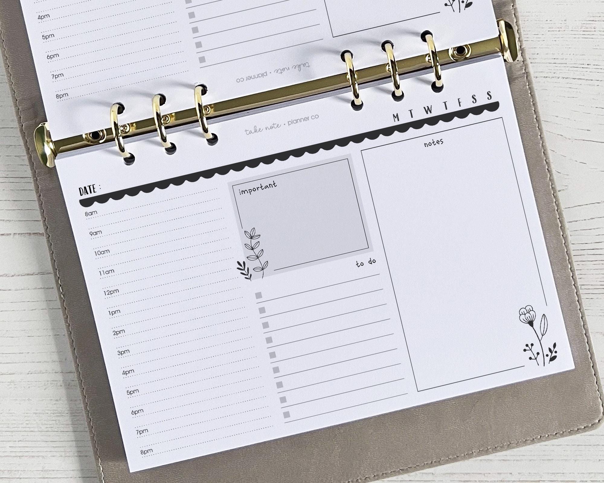UNDATED Daily Planner Inserts A5 | Horizontal Landscape Diary Refill [floral:DAY2]  (US Tariff Covered)