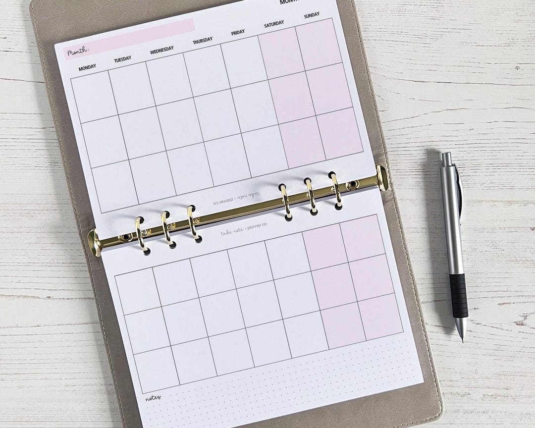 UNDATED Monthly Planner Inserts A5 | Horizontal Month Page Refill ...