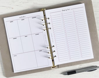 Meal Plan & Shopping List A5 Planner Inserts