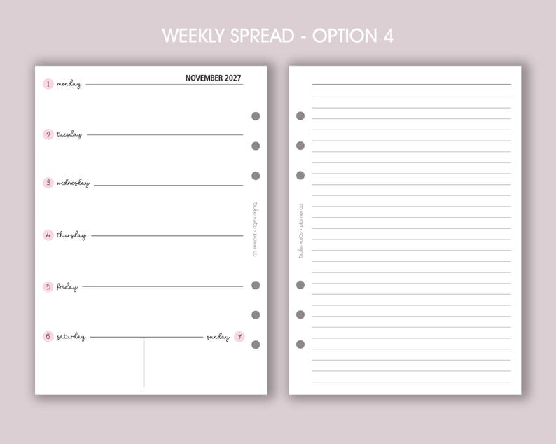 DATED Weekly Planner Inserts A5 | Diary Page Refill [classic:WEEK2] option 4
