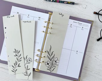 Set 3 segnalibri per pagina planner / 6 inserti per cruscotto floreale A5 con frasi