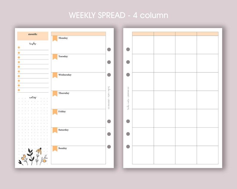 Undated Weekly Planner Inserts A5 | Diary Page Refill [daisy:week6] - Etsy