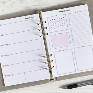 Agenda hebdomadaire A5 DATÉ | Recharge de page d'agenda hebdomadaire | Calendrier daté A5 [classique : SEMAINE2]