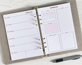 Agenda hebdomadaire A5 DATÉ | Recharge de page d'agenda hebdomadaire | Calendrier daté A5 [classique : SEMAINE2]