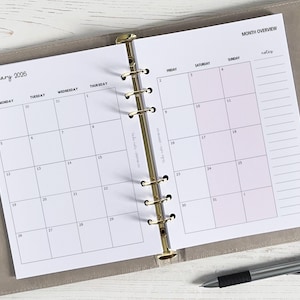 DATED Monthly Planner Inserts A5 | Dated Month Page Refill | A5 Calendar [classic:MONTH]