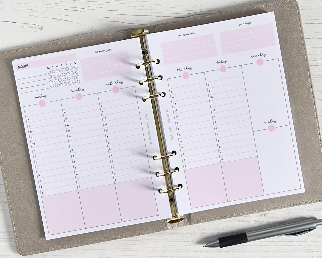 Undated Weekly Planner Inserts A5 | Week Diary Refill [classic:week7 ...