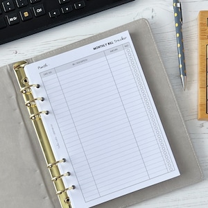 Monatliche Bill Tracker Einsätze A5 Planer Einsätze | Buchseite für Buchseiten [FINANCE:billsmonat]