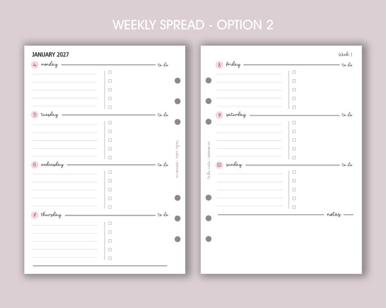 DATED Weekly Planner Inserts A5 | Diary Page Refill [classic:WEEK1] option 2