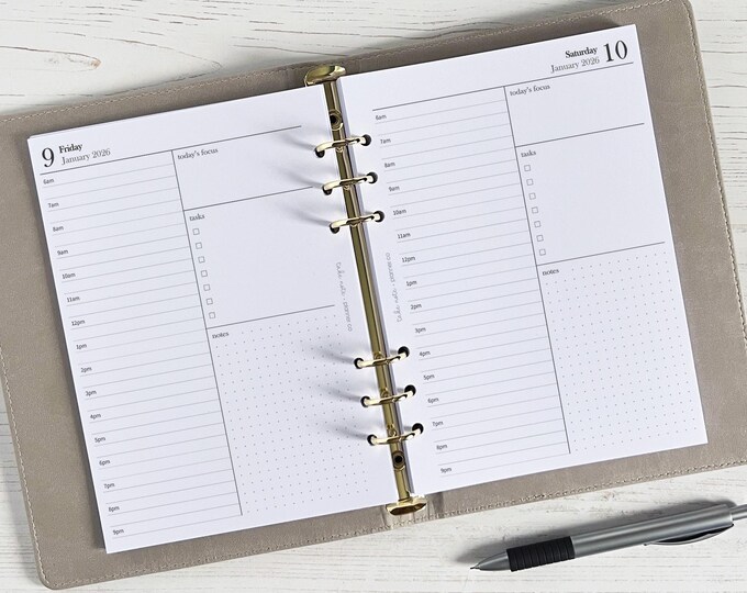 A5 Size - Printable Dated Daily Planner Inserts - Jan to Dec, Minimal ...