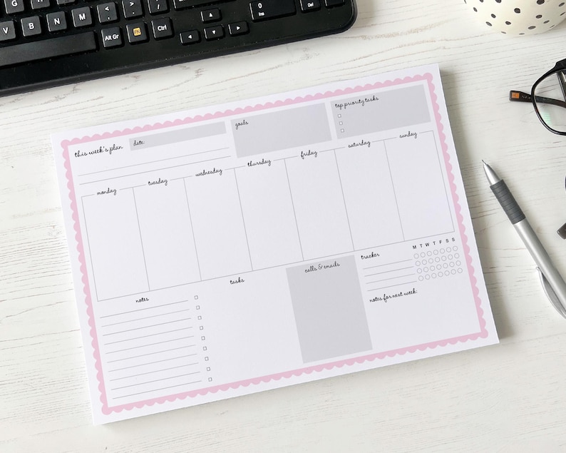 Weekly Planner A4 Deskpad | Tear off Floral Note Pad - Etsy
