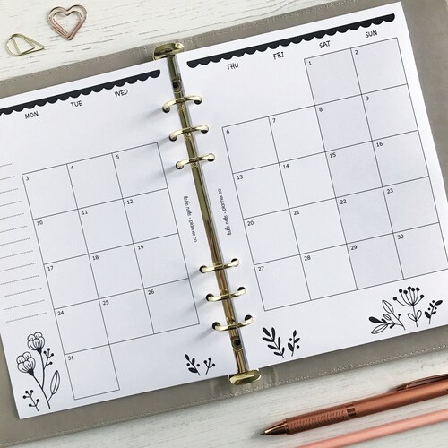 DATED Monthly Planner Inserts A5 Dated Month Page Refill Etsy UK
