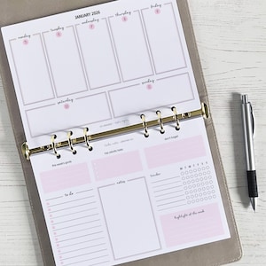 DATED Weekly Planner Inserts A5 | Horizontal Landscape Week Diary Page Refill | A5 Dated Calendar [classic:WEEK8]