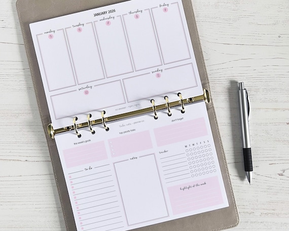 DATED Weekly Planner Inserts A5 | Horizontal Landscape Diary Refill [classic:WEEK8]