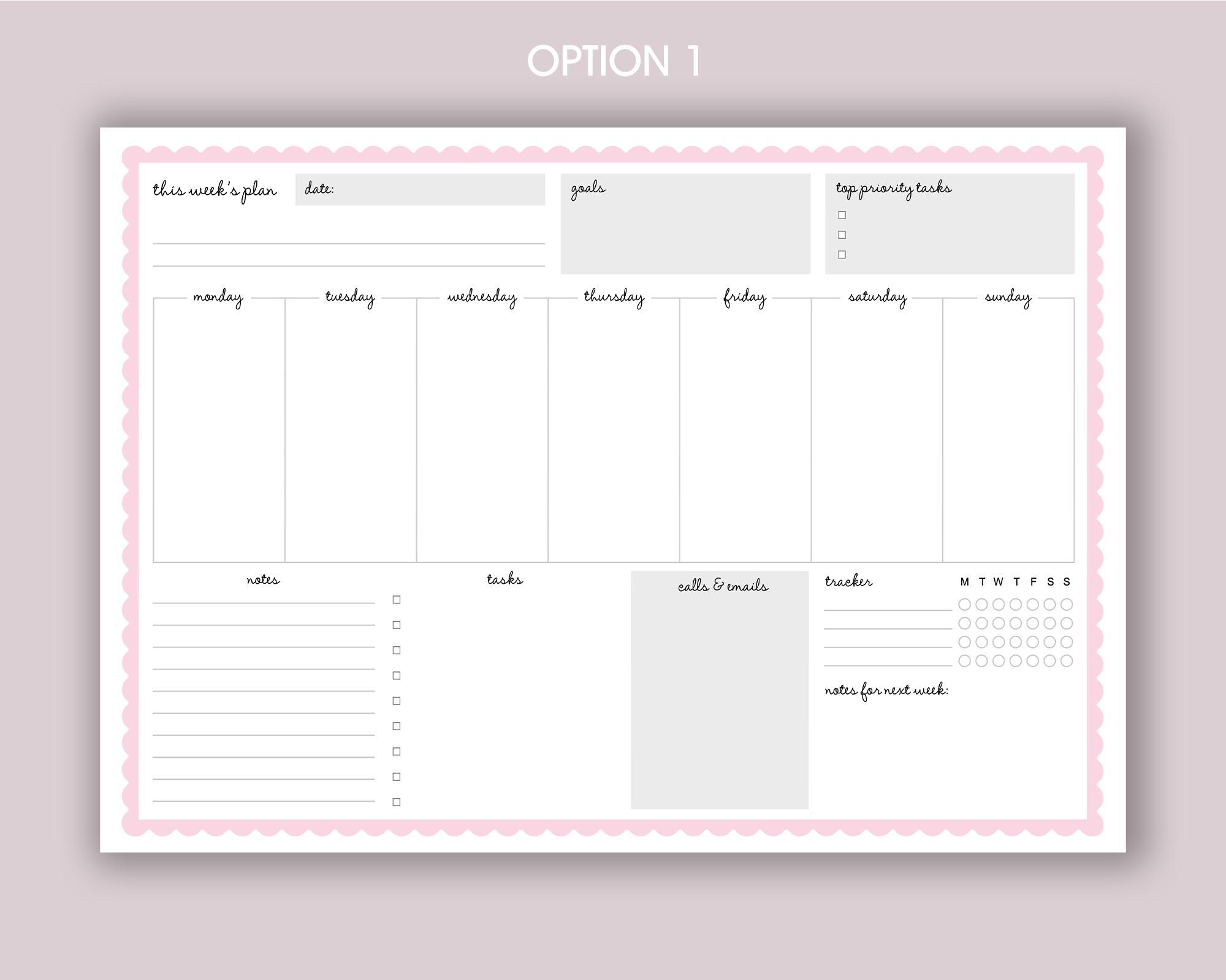 Weekly Planner A4 Deskpad | Tear off Floral Note Pad - Etsy