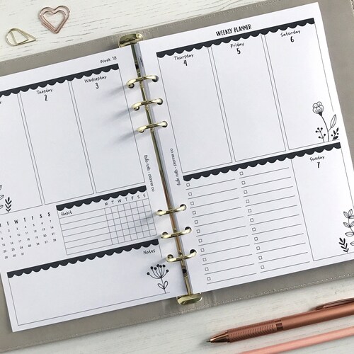 DATED Weekly Planner Inserts A5 Dated Weekly Diary Page Etsy