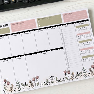 Weekly Planner A4 Deskpad Tear-Off Floral Note Pad image 2